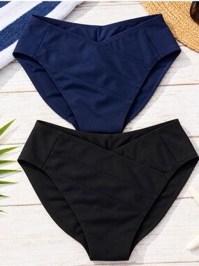Lot of 2 Phoenix Malibu Angled Cheeky Bikini Bottoms Medium M Black & Blue Swim